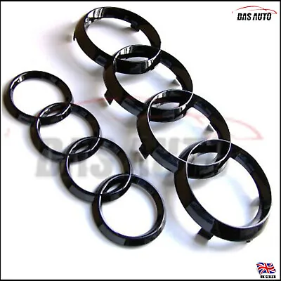 £19.85 • Buy GLOSS BLACK Set Grille Emblem Badge Decal Rings Audi A1 A3 A4 A5 A6 Sline Ggs
