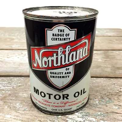 VINTAGE METAL OIL CAN - Northland Motor Oil 1 Qt EMPTY Oil & Gas Advertising • £92.35