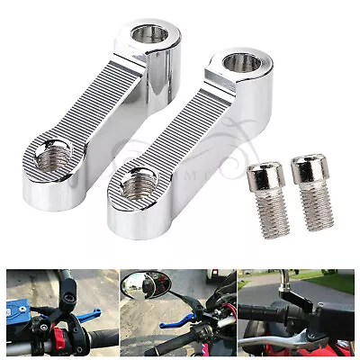 Motorcycle 10MM Chrome Handlebar Mirror Mount Riser Extender Adapter Universal • $12.98