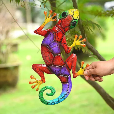 Metal Gecko Yard Decoration Outdoor Statues Garden Wall Decor Lizard Ornaments • £8.59