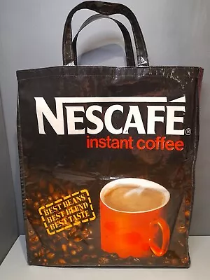 Vintage Nescafe Tote Shopping Bag 1970s 1980s Chic Large Shopper Oilcloth PVC • £29.94