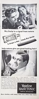 Vaseline Hair Tonic 1945 Vtg Print Ad 5x13 Dry Scalp 5 Drops A Day WWII Era • $11.91