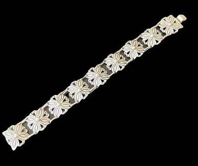 Vintage Taxco Mexico Sterling Silver Art Deco Floral Panel Link Bracelet 1950s • $195