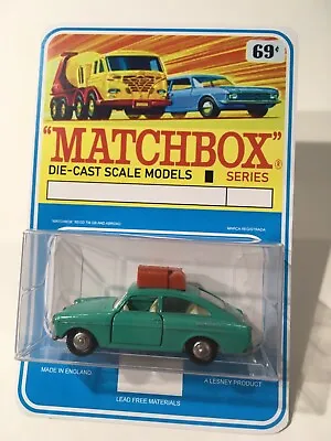 Vintage Lesney Matchbox 67 Custom Turquoise VW 1600 Vacation Car  Blister Pack • $49.95