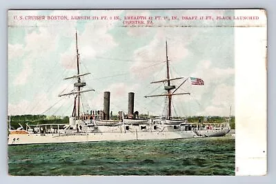 Vinatage U.s. Cruiser Boston Placed Launched Chester Pa~ Ship ~ Postcard Hd • $2.99