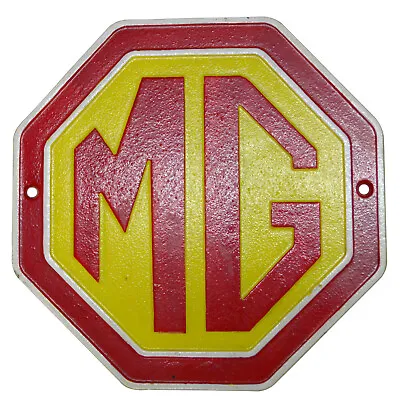 Cast Iron Wall Sign MG Car Octagon Red Yellow Automobile Man Cave Garage Gift • $29.78