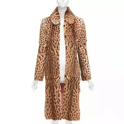 EMANUEL UNGARO Vintage Genuine Fur Leopard Print Patchwork Long Coat FR36 S • $898