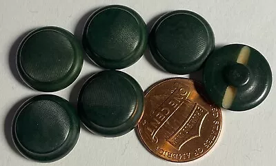 Set Of 6 Vintage Domed Dark Green Plastic Shank Buttons Almost 5/8  15mm 14860 • $5.49