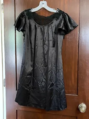 Dress Satin Black Lace Macrame Flutter Dress Tunic Top Sexy Von Lancelot 6 S • $13