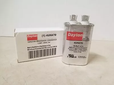 DAYTON Motor Run Capacitor: Oval 440V AC 12.5 Mfd 3 1/2 In Overall Ht • $10.85