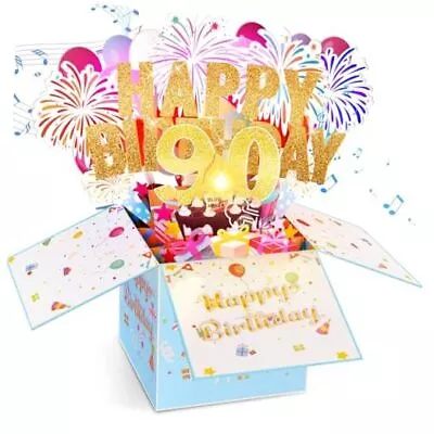 Tnvee Birthday Cards With Lights & Music & Candle 3D Large Pop Up Happy 90TH • $29.85