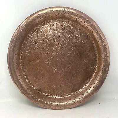 Vintage Hammered Copper Round Tray Platter With Rounded Edge 14.5” • $39.06