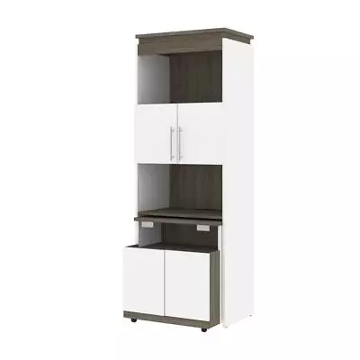 Bestar Orion 30W Shelving Unit With Fold-Out Desk In White & Walnut Grey • $836.73