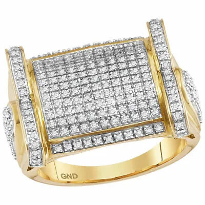 10kt Yellow Gold Mens Round Diamond Rectangle Cluster Ring 3/4 Cttw • $1205.64