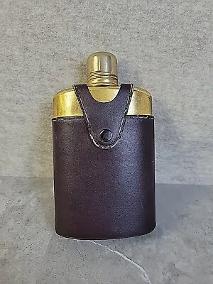 Vintage Glass Flask W/Leather Case Engaved  Elaine   Whiskey Liquor Flask • $25