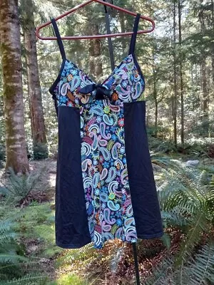 A Shore Fit Paisley And Black Thigh Minimizer One-Piece Swimdress Size 16 • $21.79