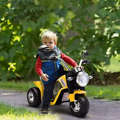 Kids 6V Electric Motorcycle Ride-On Toy Battery 18 - 36 Months Yellow HOMCOM • £47.99