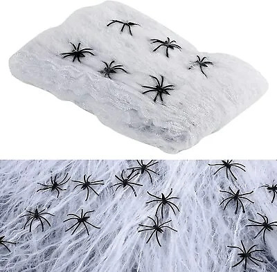 Large Stretchy Spider Web Cobweb + Spiders Scary Halloween Party Decoration UK • £3.89