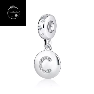 Genuine Sterling Silver 925 Alphabet Initial Letter C Pendant Dangle Charm CZ • £21.99