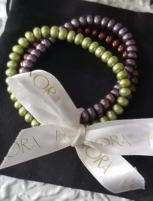 QVC Honora Maroon Red-Green-plum Purpl-Pearl Single Strand Bracelet Set Of 3 New • £53.03