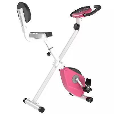 HOMCOM Magnetic Resistance Exercise Bike Foldable LCD Adjustable Seat Pink • £110.99