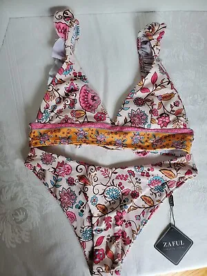 $8 • Buy Zaful Women's 2 Piece Bikini White Pink Floral Size 4 Small