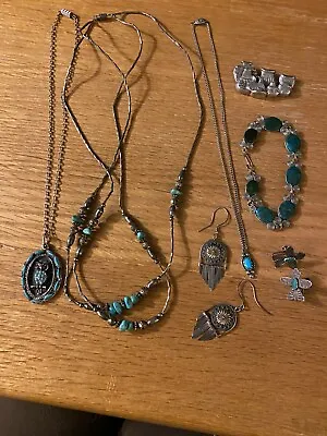 Vintage Native American Turquoise Pawn Shop Sterling Silver Jewelry Lot Necklace • $300