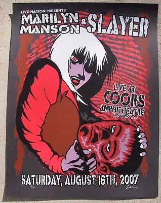 MARILYN MANSON / SLAYER - Denver Colorado 2007 Concert / Gig Poster #'d 17/171 • $89.99