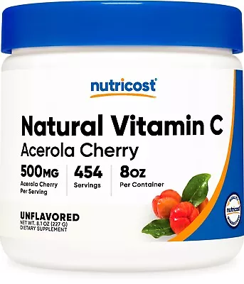 Nutricost Natural Vitamin C Acerola Cherry Powder 0.5 LB Gluten Free & Non-GMO • $19.95