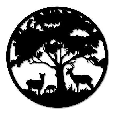 Gift Ideas For The Garden Black Metal Round Deer Family Tree Silhouette Wall Art • £16.99