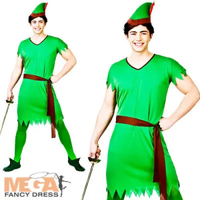 Lost Boy Mens Elf Fancy Dress Medieval Robin Hood Adults Peter Pan Costume New • £10.49