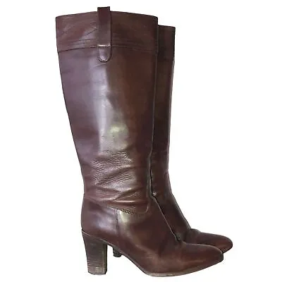 J.Crew Women’s Holden Leather Riding Boots Espresso Brown Stacked Low-Heel SZ 9 • $64.99