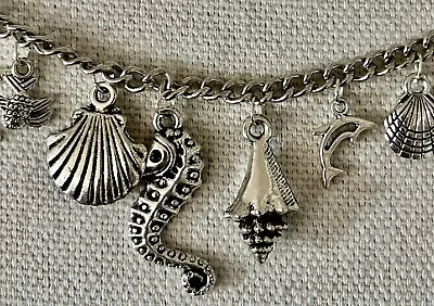 Sea Creature Charms Ankle Bracelet Stainless 10” Marine Life Hand Crafted OOAK • $22