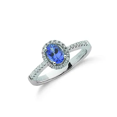 £559 • Buy 0.79ct F/SI Round Cut Diamond & Oval Cut Sapphire Claw-set Ring 18ct White Gold