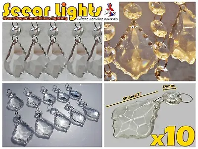 10 Chandelier Leaf Clear Cut Glass Light Parts Antique Vintage Shape Crystals • £24.99