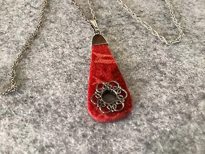 Red Coral (?) Mandala Sterling Pendant Boho Necklace • $34