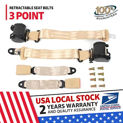 Retractable 3 Point Safety Seat Belt Straps Front Auto Vehicle Adjustable Kit • $43.59
