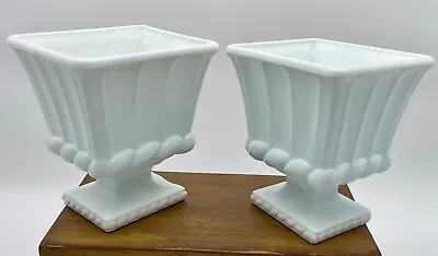 Pair Of Vintage Milk Glass Rectangle Urn Planters W/Pedestal Base 6  Long M4 • $22