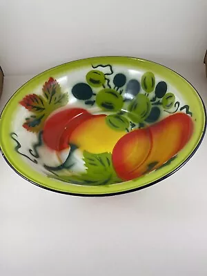 Enamelware Tin 12 Inch Fruit Bowl Vintage • $20