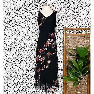 NEW Eva Blue | Vintage Y2K Floral Black Beaded Bias Cut Cocktail Dress NWT 8 NWT • $99