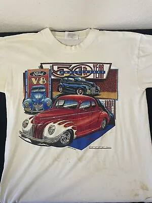 $10 • Buy Vintage 1940 Ford V8 Hot Rod 50th Anniversary Racing Andys T Shirt Distressed