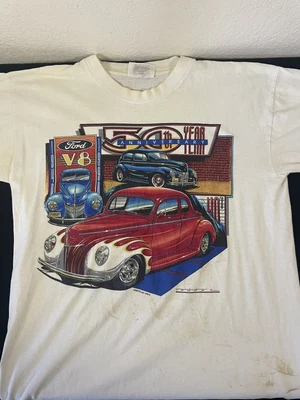 $10 • Buy Vintage 1940 Ford V8 Hot Rod 50th Anniversary Racing Andys T Shirt Distressed