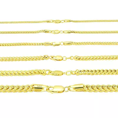 14K Yellow Gold 1.5mm-4mm Square Box Franco Wheat Chain Pendant Necklace 14 -30  • $175.98