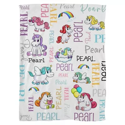 ALREADY Personalised Unicorn Baby Fleece Blanket *Name - Pearl* Brand New  • $25