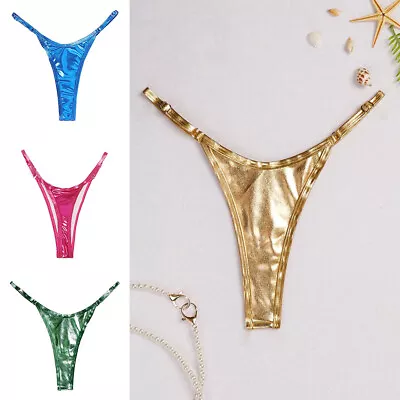 Shiny Metallic G-Strings Micro Thong T-Back Panties Underpants Lingerie Solid • £3.23