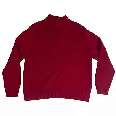 Chaps Men's Quarter Zip Mock Neck Sweater XL Red 100% Cotton Christmas Winter • $24