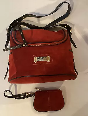 MAXX NEW YORK Hobo Saddle Shoulder Tote Bag Red Suede W/Coin Purse • $27.95