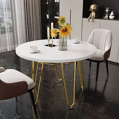 Round Dining Table For 4-6 People With Gold Pedestal Legs For Dining Room Modern • $219.99