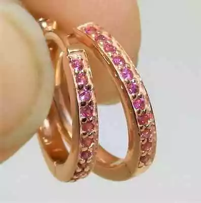 2Ct Round Cut Lab-Created Pink Sapphire Hoop Earrings In 14k Rose Gold Plated • $109.99