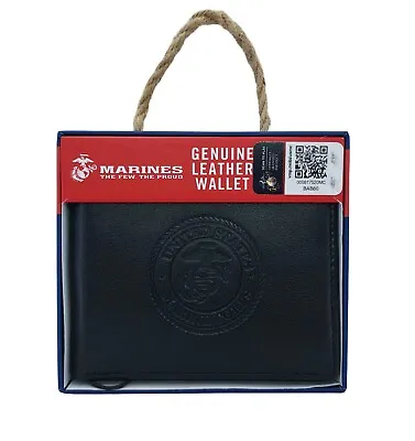 NEW U.S MARINE CORPS Leather BI-FOLD Wallet GENUINE BLACK COWHIDE Embossed   • $34.95
